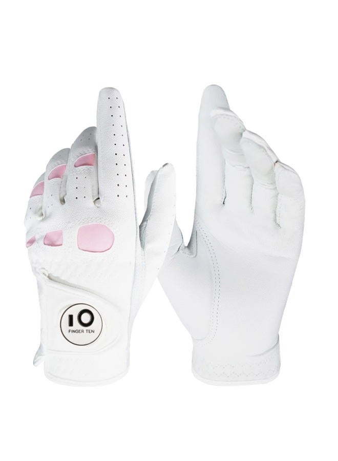 FINGER TEN Women's Leather Golf Glove with Ball Marker Extra Grip 1 Pack, Left Right Hand Pink Fit Woman Girl, Size Small Medium Large XL (Small, Left) - Image 1
