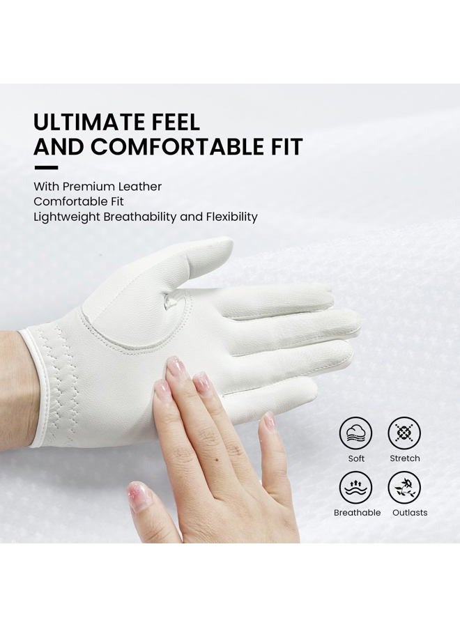 FINGER TEN Women's Leather Golf Glove with Ball Marker Extra Grip 1 Pack, Left Right Hand Pink Fit Woman Girl, Size Small Medium Large XL (Small, Left) - Image 3