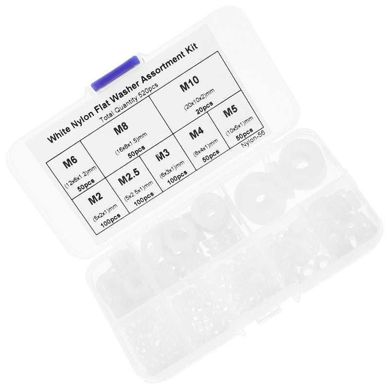White Nylon Flat Washer Assortment Kit 520Pcs High Temperature Insulated For Bolts Electrical - Image 2