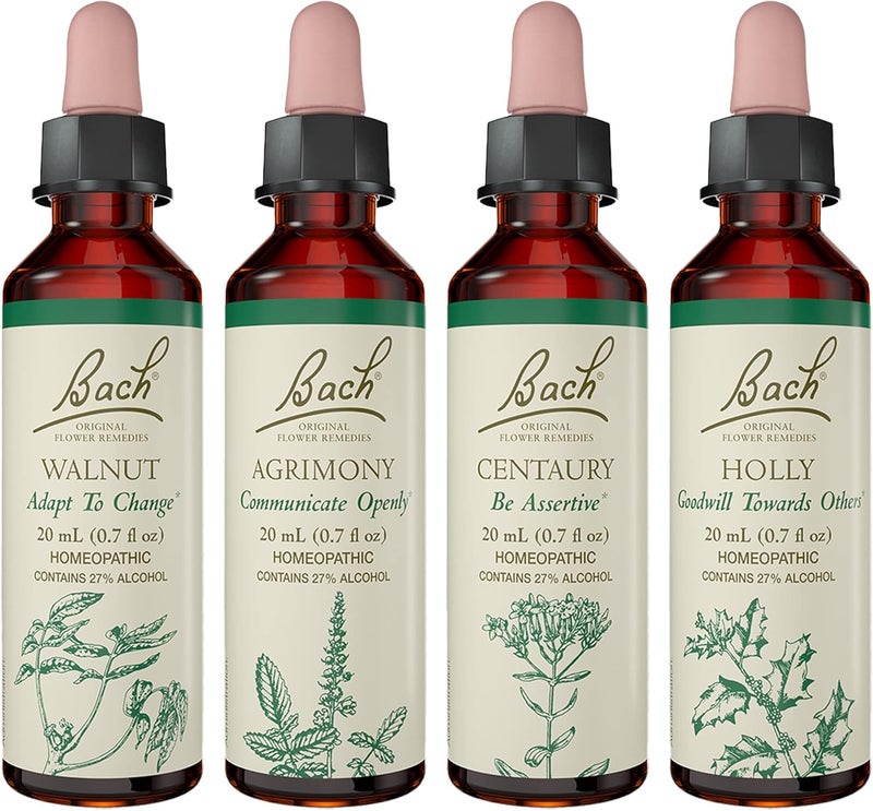 Bach Bach Original Flower Remedies 4-Pack, "Stand Your Ground" Essence Grouping, Build Your Complete Bach System - Holly, Centaury, Agrimony, Walnut, Homeopathic Flower Essences, Vegan, 20mL Dropper x4 