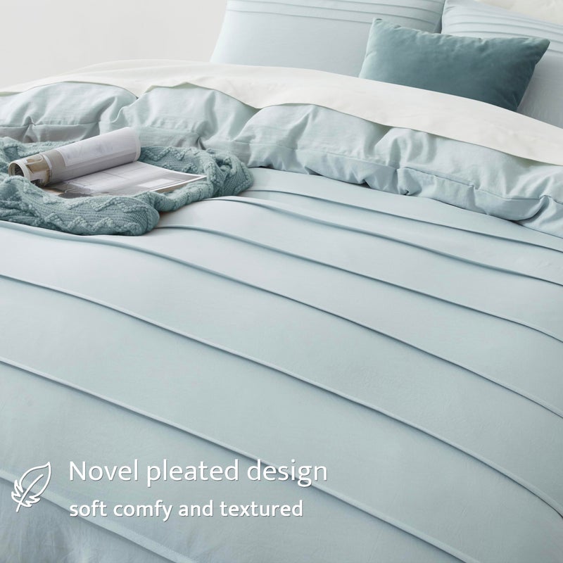 Oli Anderson Cornflower Blue Duvet Cover Queen Size - Pleated Queen Duvet Cover  3PCS Soft and Breathable Textured Bedding Set with Zipper Closure(Cornflower Blue 90""x90"") - Image 3