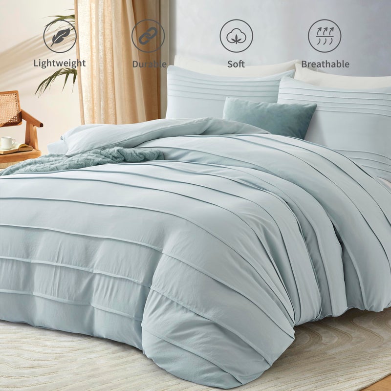Oli Anderson Cornflower Blue Duvet Cover Queen Size - Pleated Queen Duvet Cover  3PCS Soft and Breathable Textured Bedding Set with Zipper Closure(Cornflower Blue 90""x90"") - Image 2