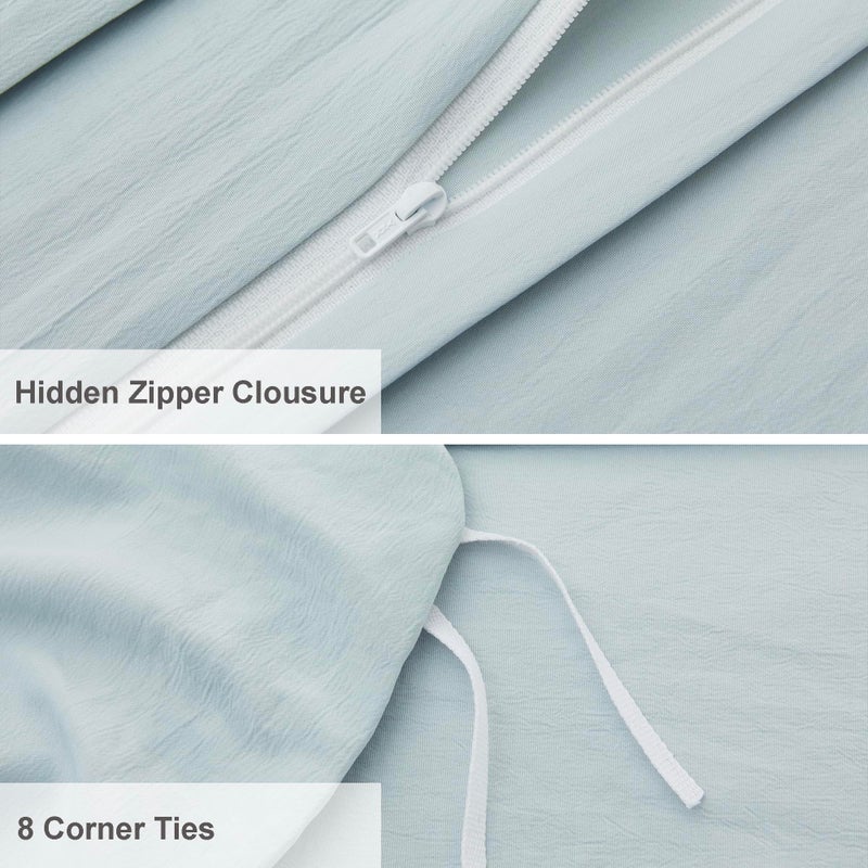 Oli Anderson Cornflower Blue Duvet Cover Queen Size - Pleated Queen Duvet Cover  3PCS Soft and Breathable Textured Bedding Set with Zipper Closure(Cornflower Blue 90""x90"") - Image 4