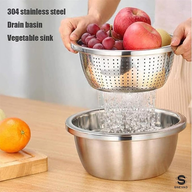 Snevad Stainless Steel Rice Washing Bowl Mixing Bowls Heavy Duty Kitchen Strainer Washer Basin for Rice Vegetable Fruits Pasta Mixing Food Washing Dishwasher Safe MicroPerforated Colander - Image 2