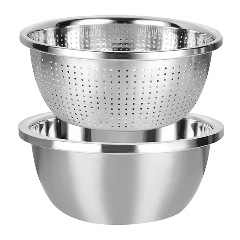 Snevad Stainless Steel Rice Washing Bowl Mixing Bowls Heavy Duty Kitchen Strainer Washer Basin for Rice Vegetable Fruits Pasta Mixing Food Washing Dishwasher Safe MicroPerforated Colander - Image 1