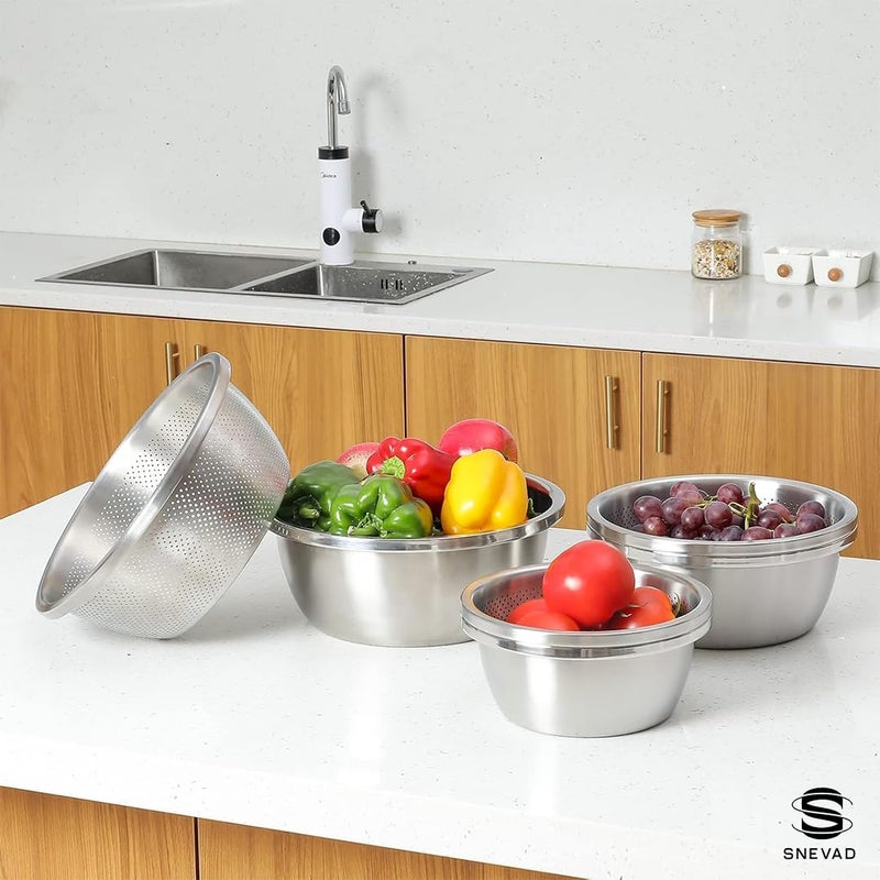 Snevad Stainless Steel Rice Washing Bowl Mixing Bowls Heavy Duty Kitchen Strainer Washer Basin for Rice Vegetable Fruits Pasta Mixing Food Washing Dishwasher Safe MicroPerforated Colander - Image 5