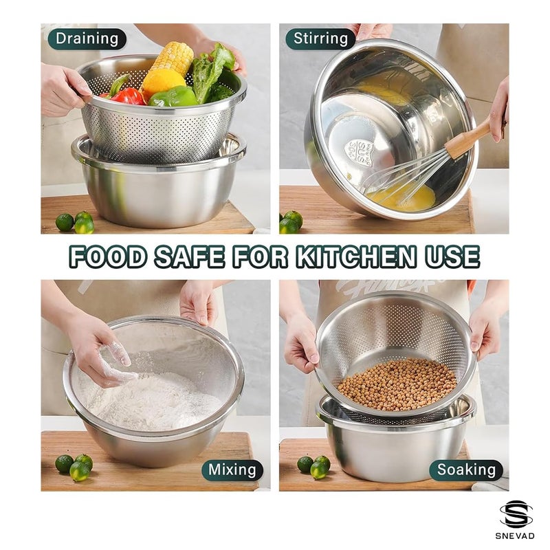 Snevad Stainless Steel Rice Washing Bowl Mixing Bowls Heavy Duty Kitchen Strainer Washer Basin for Rice Vegetable Fruits Pasta Mixing Food Washing Dishwasher Safe MicroPerforated Colander - Image 3