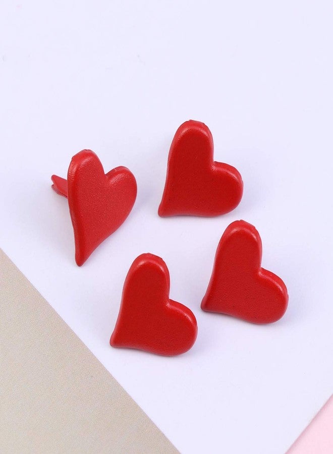 FRECI 50pcs Heart Shape Mini Brads Round Head Metal Brads Crafts Split Pins Paper Fasteners for Multicolor Scrapbooking Stamping DIY Tool - Red - Image 2
