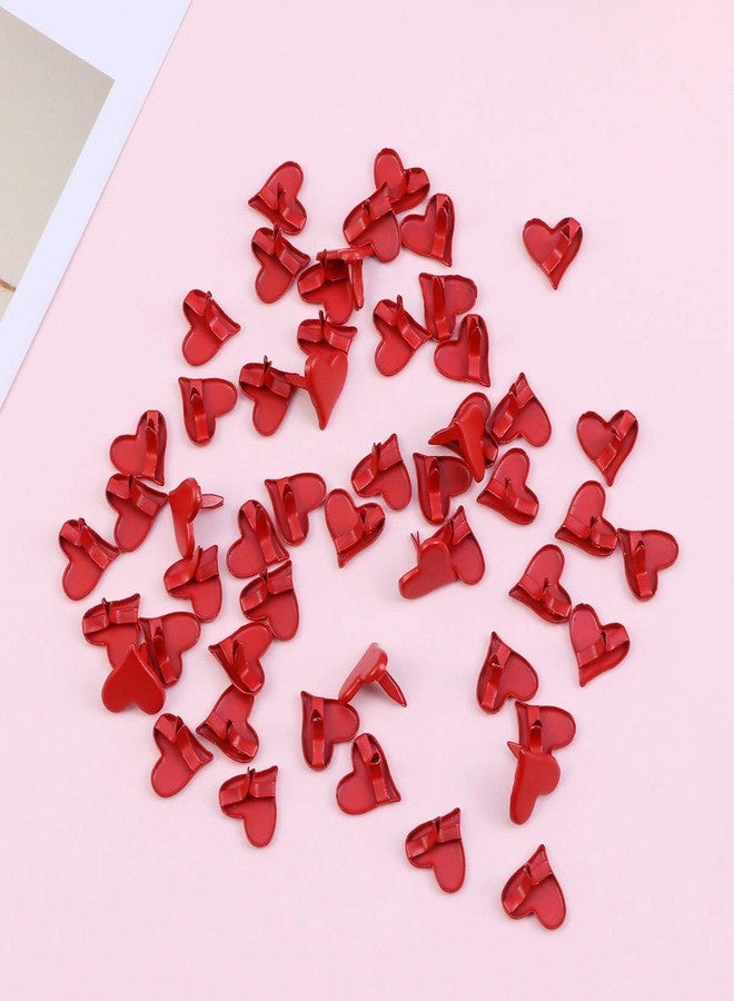 FRECI 50pcs Heart Shape Mini Brads Round Head Metal Brads Crafts Split Pins Paper Fasteners for Multicolor Scrapbooking Stamping DIY Tool - Red - Image 3