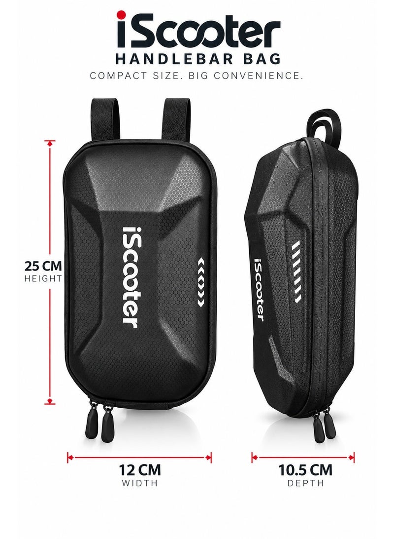 Electric Scooter Handlebar Storage Bag, Hard Shell Front Carry Case with Double Zipper & Secure Straps, Compact Organizer for Phone, Wallet, Keys, Charger, Tools & Daily Riding Accessories - Image 2