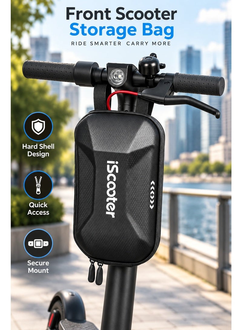 Electric Scooter Handlebar Storage Bag, Hard Shell Front Carry Case with Double Zipper & Secure Straps, Compact Organizer for Phone, Wallet, Keys, Charger, Tools & Daily Riding Accessories - Image 4