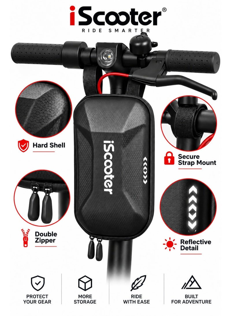 Electric Scooter Handlebar Storage Bag, Hard Shell Front Carry Case with Double Zipper & Secure Straps, Compact Organizer for Phone, Wallet, Keys, Charger, Tools & Daily Riding Accessories - Image 3