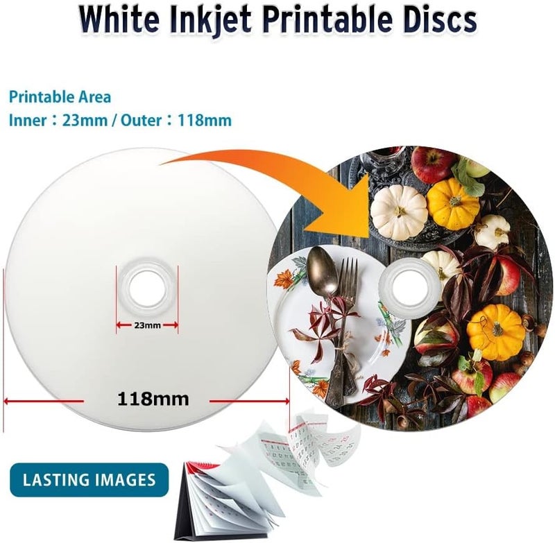 PlexDisc 16X 4.7GB Glossy White Inkjet Hub Printable DVD-R - 50 Disc - 632-514 - Image 1