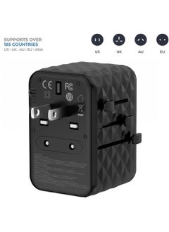 mpBLBERRI 2500W Max Universal Travel Adapter with 2 USB-A and 2 USB-C Ports MpBlberri BLB-T112 (AUS/CN, EU, USA, UK) Compatible - Black  - Image 4