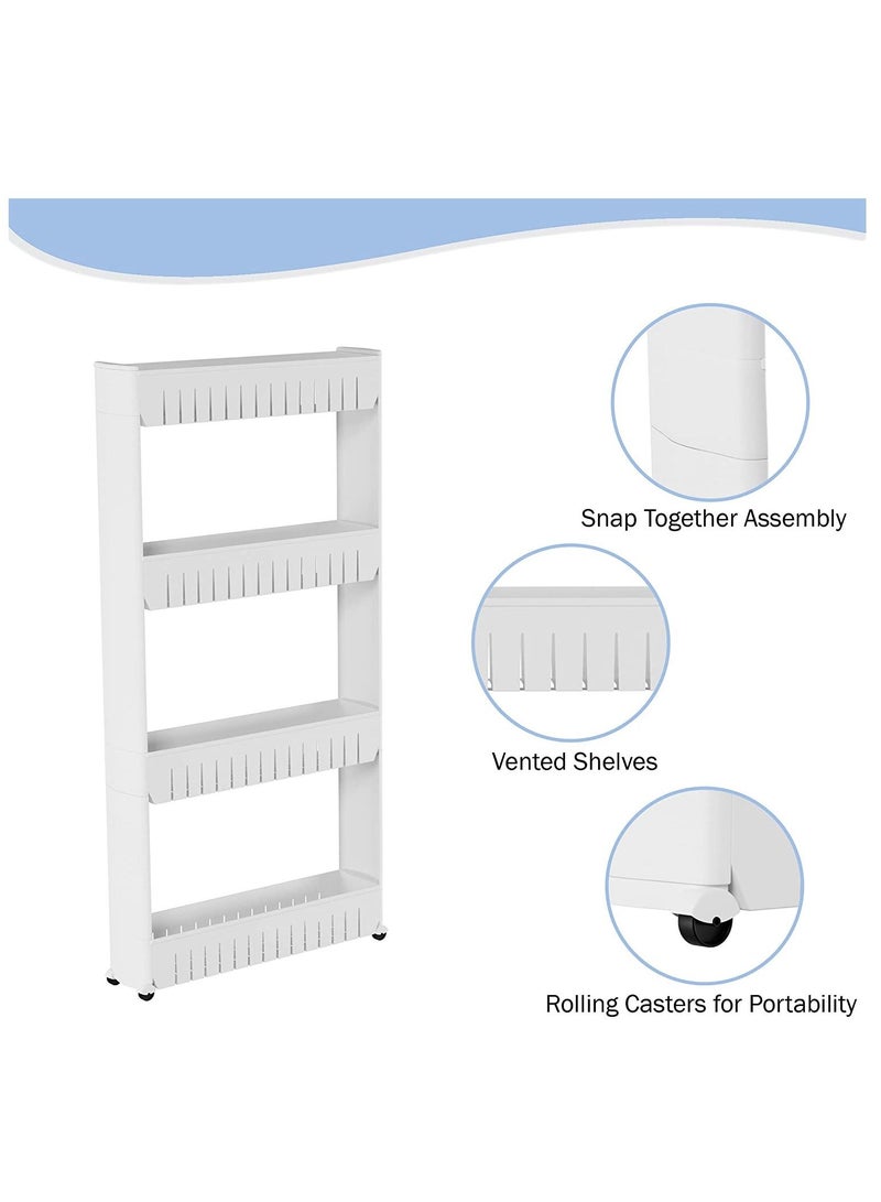 Mobile Shelving Unit Organizer with 4 Large Storage Baskets, Slim Slide Out Pantry Storage Rack for Narrow Spaces by Everyday Home