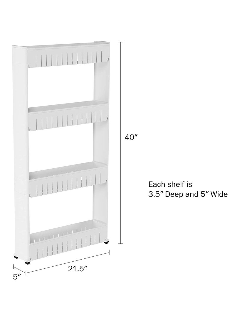 Mobile Shelving Unit Organizer with 4 Large Storage Baskets, Slim Slide Out Pantry Storage Rack for Narrow Spaces by Everyday Home