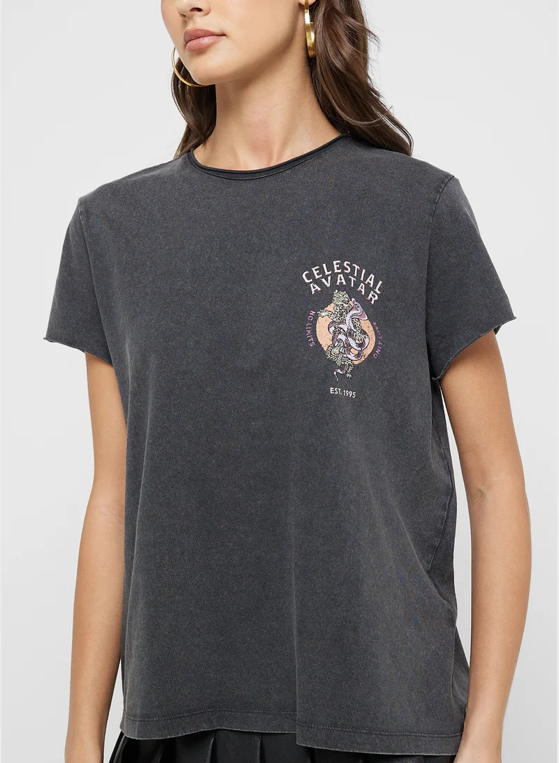 اونلي Printed Crew Neck Top