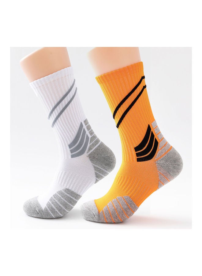 NIBEMINENT Men Cycling Socks Striped Elastic Breathable Anti-Slip Towel Bottom Running Basketball Sports Stockings Two Pairs 19*3*18cm - Image 1