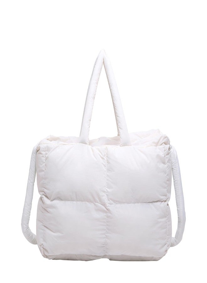 KARRESLY Puffer Shoulder Bag for Women Quilted Tote Bag Large Lightweight Padded Hobo Handbag with Zipper Puffy Purse(White) - Image 1