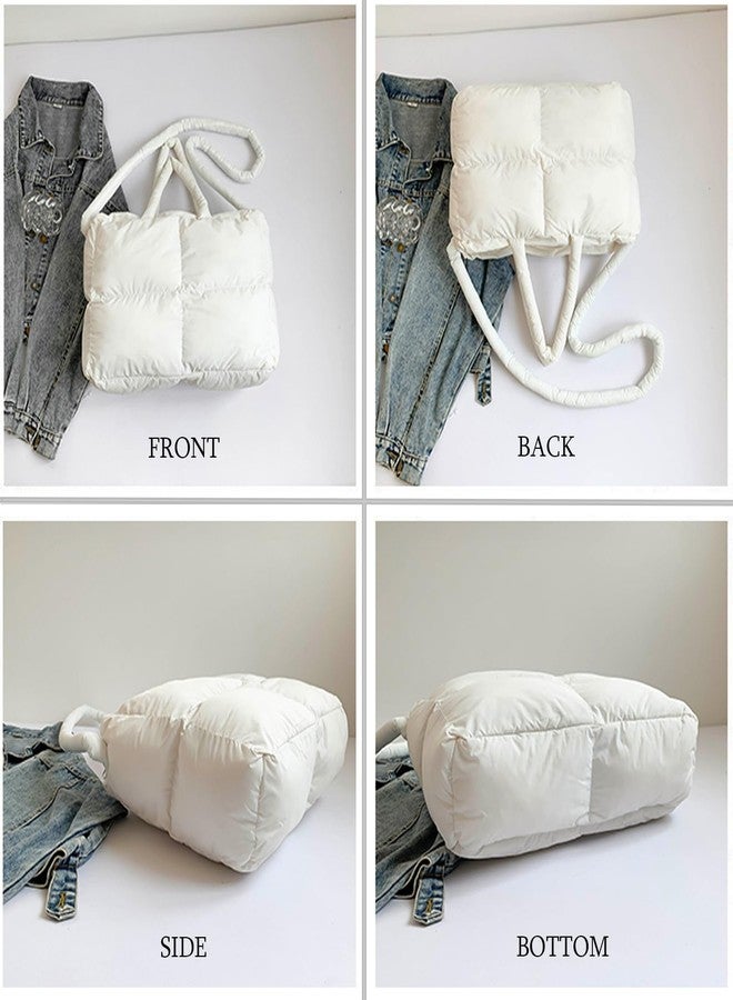 KARRESLY Puffer Shoulder Bag for Women Quilted Tote Bag Large Lightweight Padded Hobo Handbag with Zipper Puffy Purse(White) - Image 5