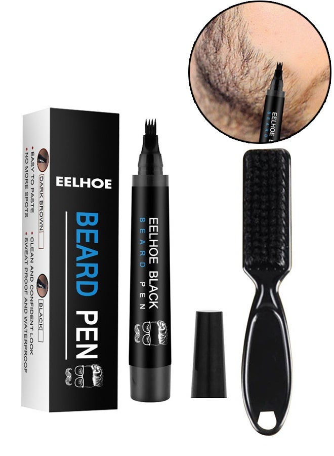 EELHOE Beard Waterproof Beard Filling Pen Kit for Men, with Water Proof Beard Filling Pen and Beard Brush, Long Lasting Coverage and Natural Looking, Black - Image 1