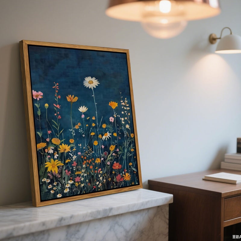 AKWISH Vintage Botanical Canvas Wall Art, Moody Dark Wildflowers Painting Prints, Rustic Floral Nature Landscape Artwork, Aesthetic Wall Decor for Living Room Bedroom Hallway 12x16 inch Floating Framed - Image 2