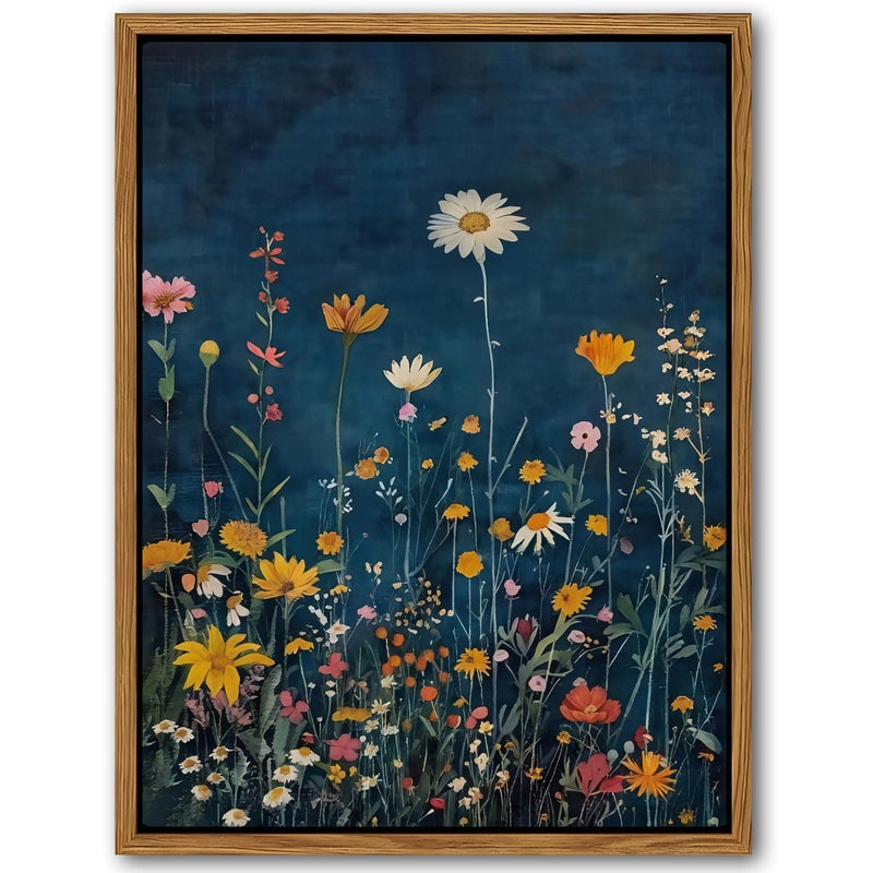 AKWISH Vintage Botanical Canvas Wall Art, Moody Dark Wildflowers Painting Prints, Rustic Floral Nature Landscape Artwork, Aesthetic Wall Decor for Living Room Bedroom Hallway 12x16 inch Floating Framed - Image 1