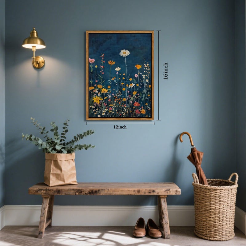 AKWISH Vintage Botanical Canvas Wall Art, Moody Dark Wildflowers Painting Prints, Rustic Floral Nature Landscape Artwork, Aesthetic Wall Decor for Living Room Bedroom Hallway 12x16 inch Floating Framed - Image 3
