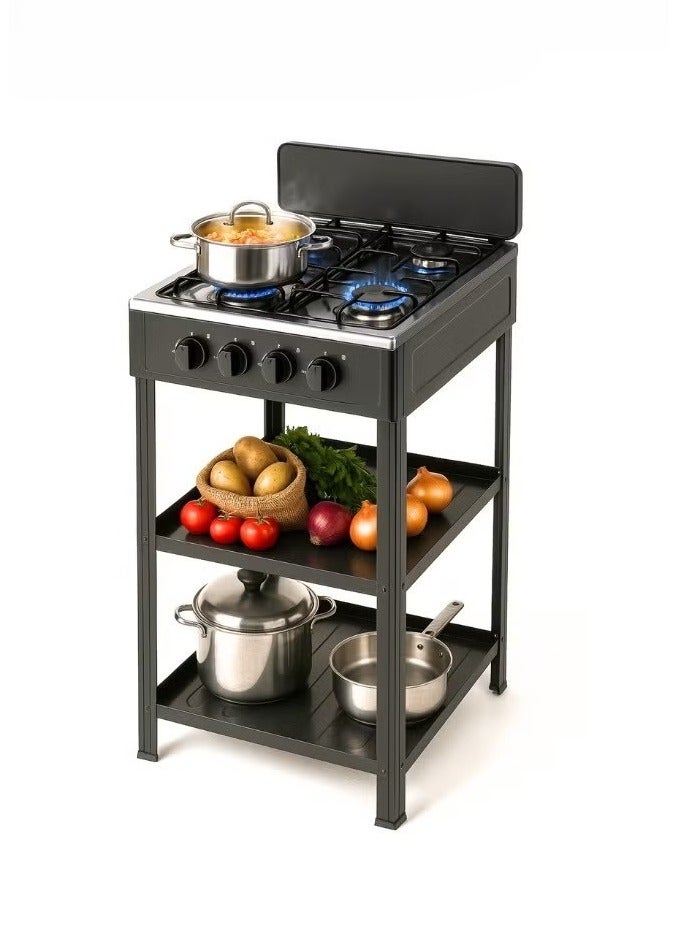 دينكس موقد مطبخ يعمل بالغاز الطبيعي مع غطاء وتحكم في الحريق قابل للتعديل، رف تخزين مستقل من مستويين للشقق والأماكن الخارجية والمركبات الترفيهية - Image 2