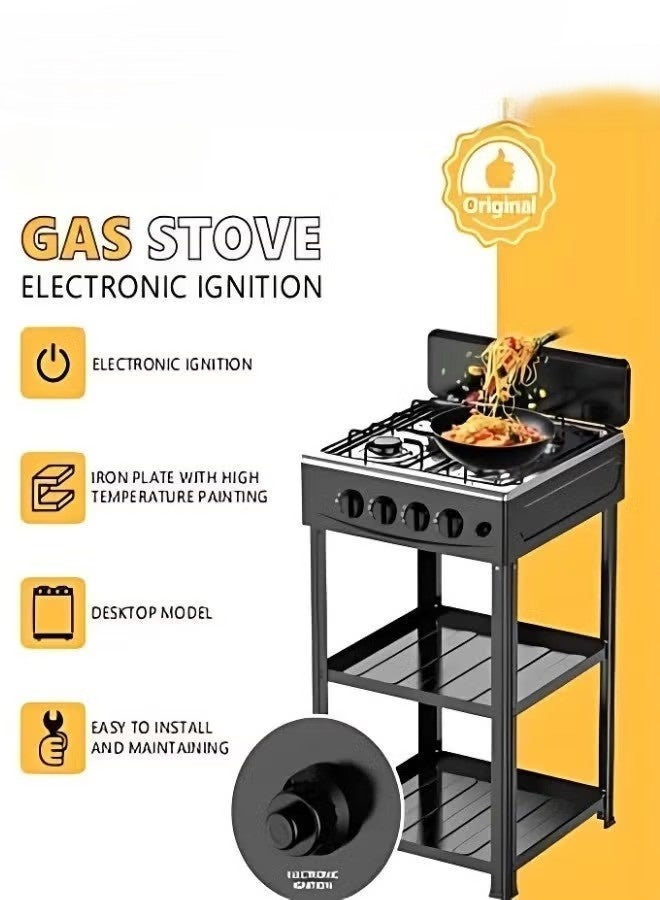 دينكس موقد مطبخ يعمل بالغاز الطبيعي مع غطاء وتحكم في الحريق قابل للتعديل، رف تخزين مستقل من مستويين للشقق والأماكن الخارجية والمركبات الترفيهية - Image 3