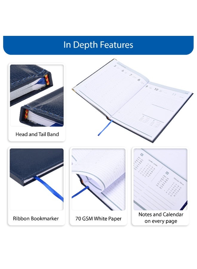 FIS مفكرة تنفيذية 2026، حجم 210x260 مم، غلاف فينيل مبطن ومخيط من جانب واحد، تنسيق أسبوعي، زوايا ذهبية، إنجليزي/فرنسي، ورق أبيض 70 جرام، غلاف أزرق - FSDI35E26BL - Image 5