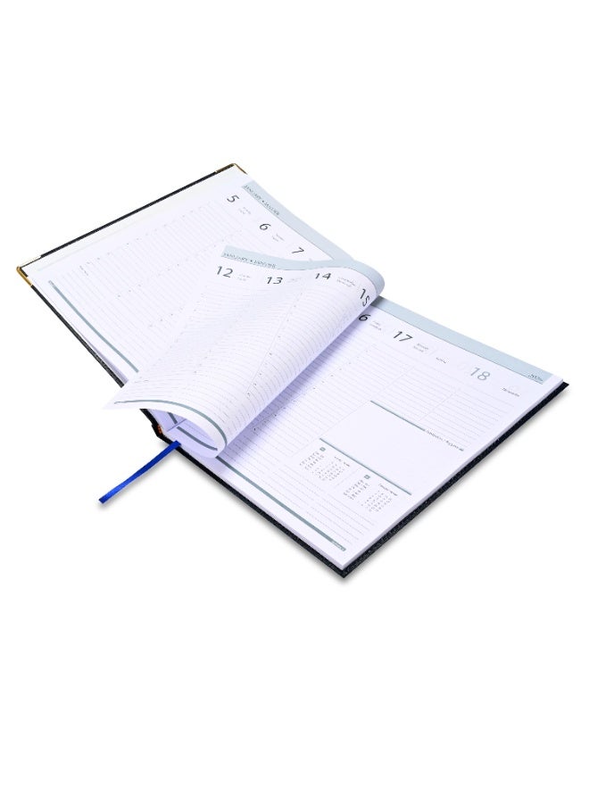 FIS مفكرة تنفيذية 2026، حجم 210x260 مم، غلاف فينيل مبطن ومخيط من جانب واحد، تنسيق أسبوعي، زوايا ذهبية، إنجليزي/فرنسي، ورق أبيض 70 جرام، غلاف أزرق - FSDI35E26BL - Image 4