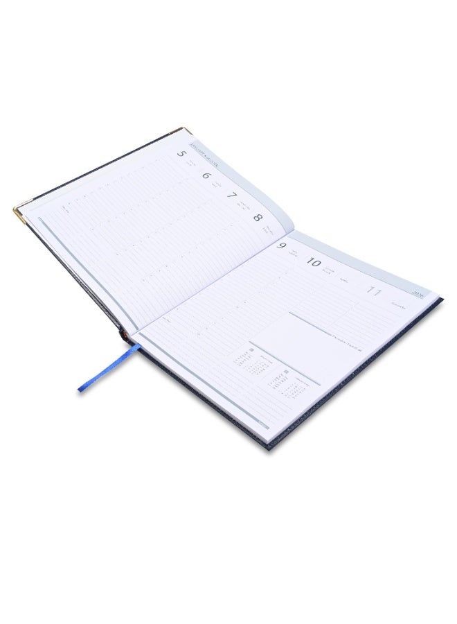 FIS مفكرة تنفيذية 2026، حجم 210x260 مم، غلاف فينيل مبطن ومخيط من جانب واحد، تنسيق أسبوعي، زوايا ذهبية، إنجليزي/فرنسي، ورق أبيض 70 جرام، غلاف أزرق - FSDI35E26BL - Image 3
