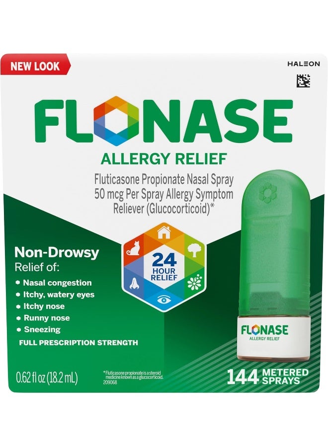 Flonase Allergy Relief Nasal Spray, 24 Hour Non Drowsy Allergy Medicine, Metered Nasal Spray - 144 Sprays - Image 1