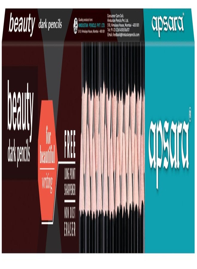 Apsara Beauty Pencils, Hexagonal Body for Strong Grip, Classic Black Design for Premium Look, Good Handwriting, Free Sharpener & Eraser, Non-toxic (Pack of 10 Pencils) - Image 1