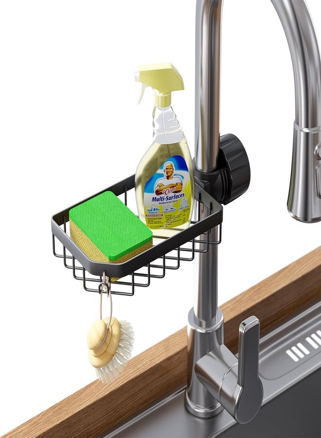 LONIN Sponge Holder Over Faucet Kitchen Sink Caddy Organizer, Stainless Steel Detachable Hanging Faucet Drain Rack for Bathroom, Scrubbers, Soap, (Black) - Image 1