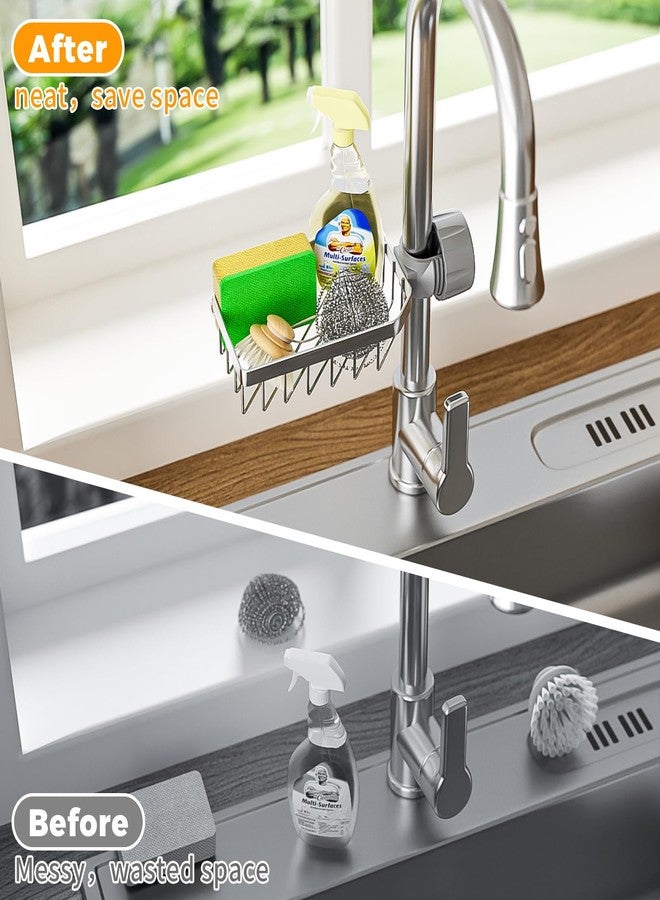 LONIN Sponge Holder Over Faucet Kitchen Sink Caddy Organizer, Stainless Steel Detachable Hanging Faucet Drain Rack for Bathroom, Scrubbers, Soap, (Black) - Image 5