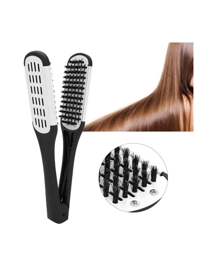 Generic Hair Straightener Brush Hair Straightening Comb Double Sided Brush Clamp Straightener Anti-static Dual-Brush Comb Professional V Shaped Clamp Styling Comb Hairdressing Tool for Home and Travel  - Image 5