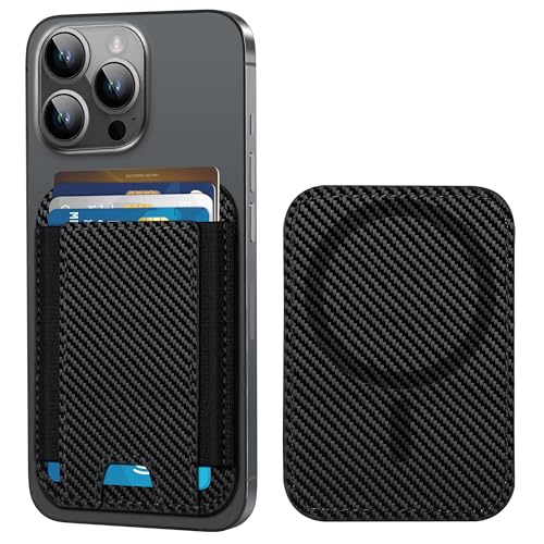 HiWe for MagSafe Wallet, Strongest Magnetic Wallet for iPhone 17/16/15/14/13/12 Series, 7 Cards Holder, Leather Minimalist Slim RFID, 1 Slot, Carbon Fiber Black - Image 1
