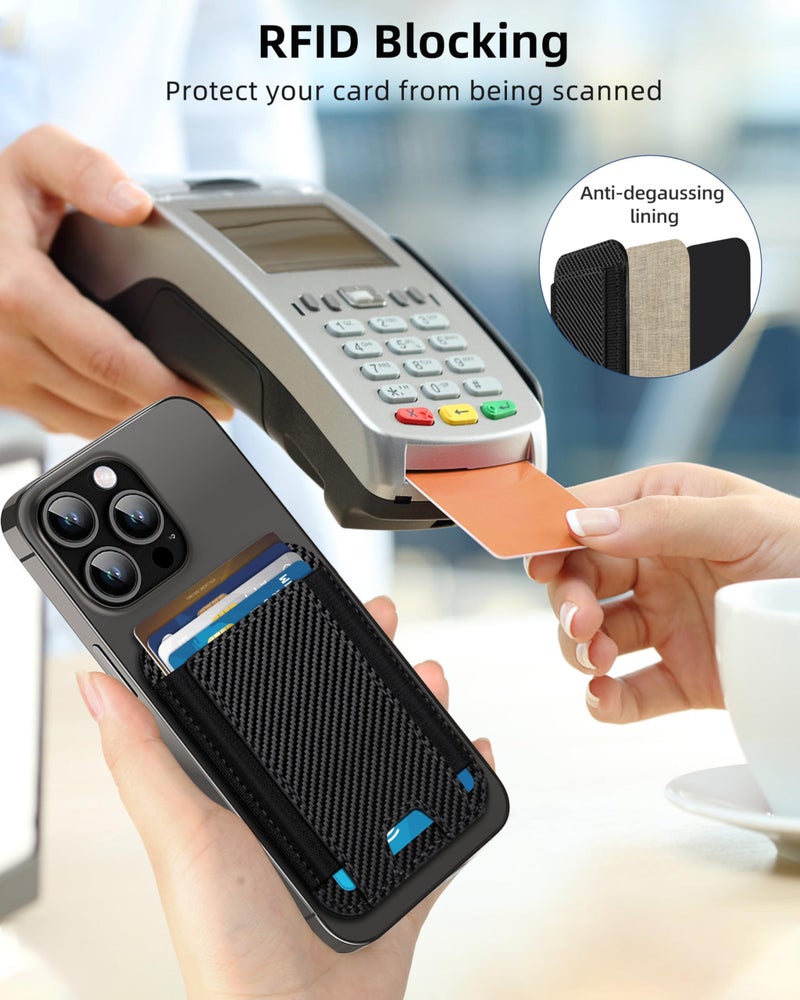HiWe for MagSafe Wallet, Strongest Magnetic Wallet for iPhone 17/16/15/14/13/12 Series, 7 Cards Holder, Leather Minimalist Slim RFID, 1 Slot, Carbon Fiber Black - Image 4