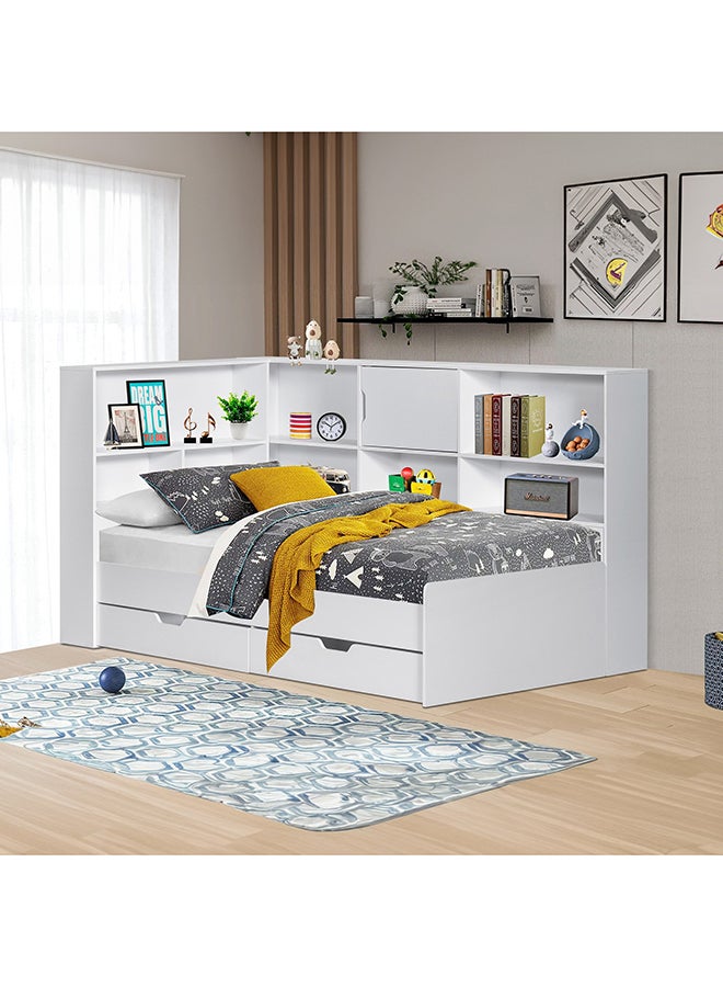 هوم بوكس سرير فردي برف تخزين ولوح رأسي مع درجين من فانيلا - 90x200 سم - Image 1