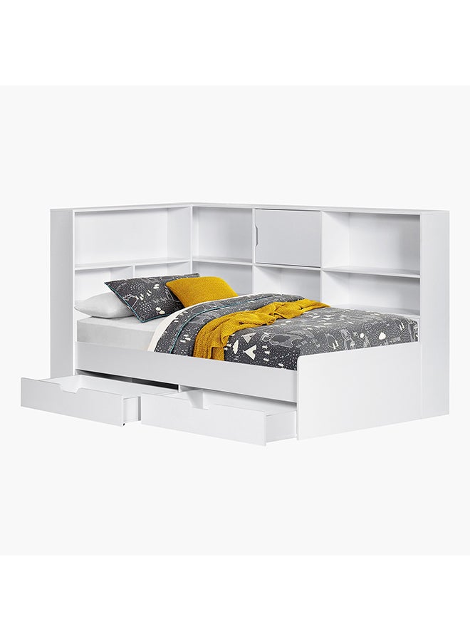 هوم بوكس سرير فردي برف تخزين ولوح رأسي مع درجين من فانيلا - 90x200 سم - Image 3