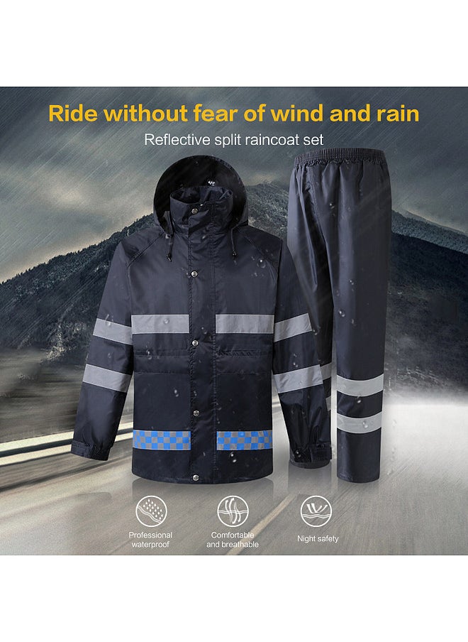 Generic - Waterproof Raincoat Jacket Outdoor Rain Gear Motorcycle Cycling High Visibility Reflective Safety Rain Coats Cover Men Rain Poncho Jacket Hooded Rainwear XXXL - Image 1
