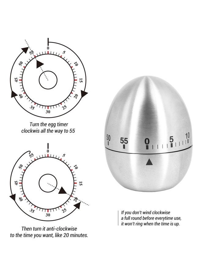 HOMESTAR Egg Kitchen Timer Stainless Steel Mechanical Rotating Alarm 60 Minutes Count Down Timer for Cooking Learning - Image 2