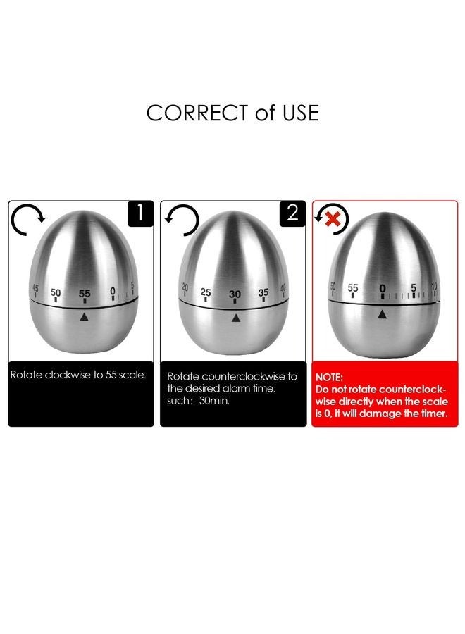 HOMESTAR Egg Kitchen Timer Stainless Steel Mechanical Rotating Alarm 60 Minutes Count Down Timer for Cooking Learning - Image 3