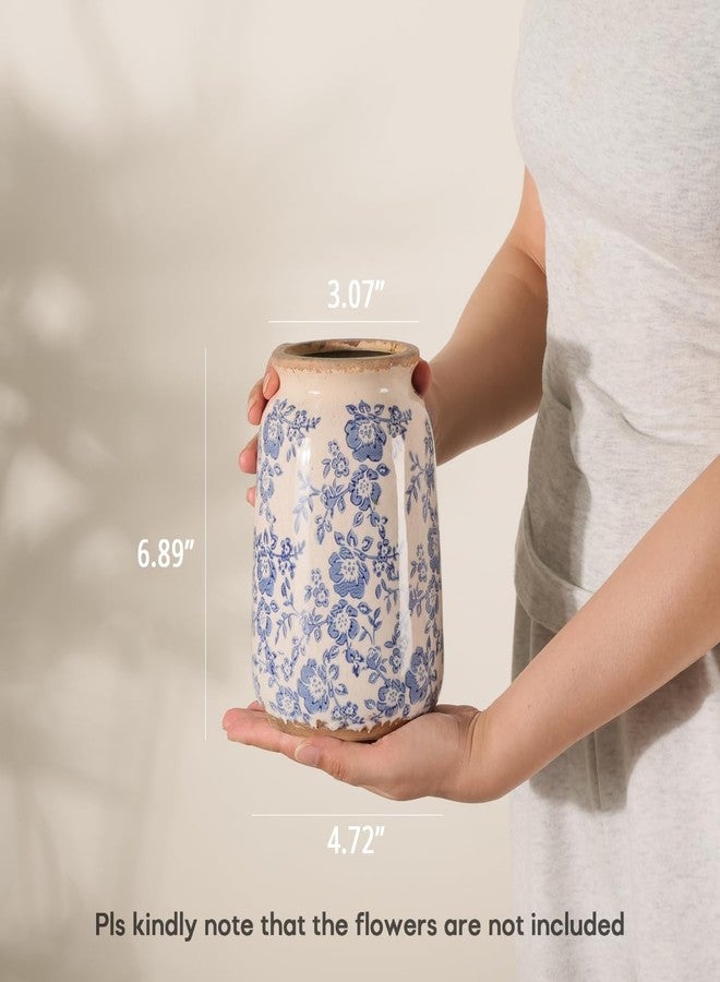 Ronasip Vintage Blue and White Chinoiserie Ceramic Vase, 6.9” Hand-Painted Peony Floral Design, Antique Style Vases for Home Decor, Centerpieces, Living Room, Balcony - Image 4