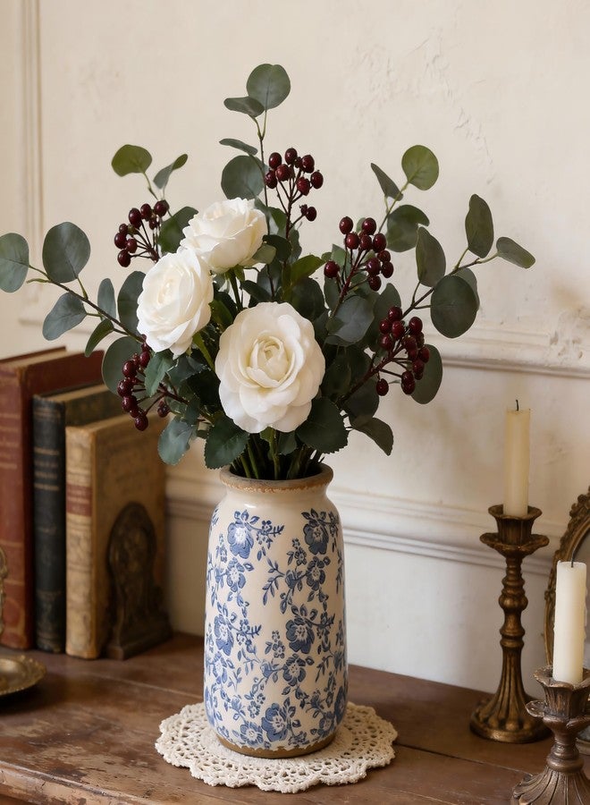 Ronasip Vintage Blue and White Chinoiserie Ceramic Vase, 6.9” Hand-Painted Peony Floral Design, Antique Style Vases for Home Decor, Centerpieces, Living Room, Balcony - Image 3
