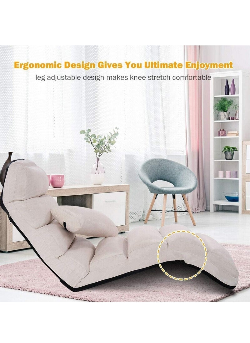 TRASSLE Floor Chairs for Adults, Adjustable 5-Position Floor Lounger w/Thick Padded & Pillow, No Assembly Folding Lazy Sofa Chair for Gaming, Sleeping, Light Weight Chaise Lounge Indoor  - Image 5