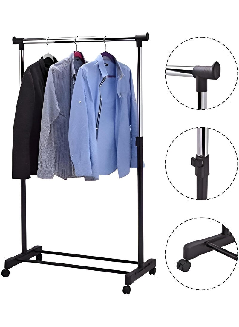 Generic Rolling Hanger Stand - Versatile Adjustable Clothes Rack Made From Sturdy Stainless Steel With Telescopic Design And Easy-Glide Wheels For Mobility  - Image 4
