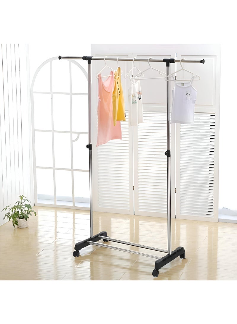 Generic Rolling Hanger Stand - Versatile Adjustable Clothes Rack Made From Sturdy Stainless Steel With Telescopic Design And Easy-Glide Wheels For Mobility  - Image 3